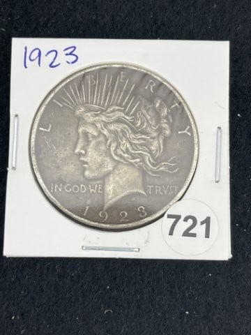 1923 Peace Silver Dollar Coin: KEY WORDS: INDIAN ARTIFACT ARTIFACTS ARROWHEAD ARROWHEADS NATIVE AMERICAN MISSISSIPPIAN QUAPAW CADDO POTTERY COINS MORGAN DOLLAR PEACE DOLLAR SILVER COINS. All coins have been Sigma tested for authent