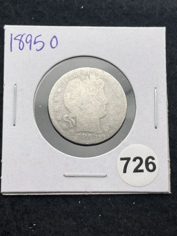 1895 O Barber Quarter Silver Coin: KEY WORDS: INDIAN ARTIFACT ARTIFACTS ARROWHEAD ARROWHEADS NATIVE AMERICAN MISSISSIPPIAN QUAPAW CADDO POTTERY COINS MORGAN DOLLAR PEACE DOLLAR SILVER COINS. All coins have been Sigma tested for authent