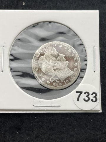 1914 Barber Quarter Silver Coin: KEY WORDS: INDIAN ARTIFACT ARTIFACTS ARROWHEAD ARROWHEADS NATIVE AMERICAN MISSISSIPPIAN QUAPAW CADDO POTTERY COINS MORGAN DOLLAR PEACE DOLLAR SILVER COINS. All coins have been Sigma tested for authent