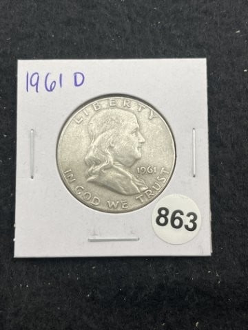 1961 D Franklin Half Dollar Silver Coin: KEY WORDS: INDIAN ARTIFACT ARTIFACTS ARROWHEAD ARROWHEADS NATIVE AMERICAN MISSISSIPPIAN QUAPAW CADDO POTTERY COINS MORGAN DOLLAR PEACE DOLLAR SILVER COINS. All coins have been Sigma tested for