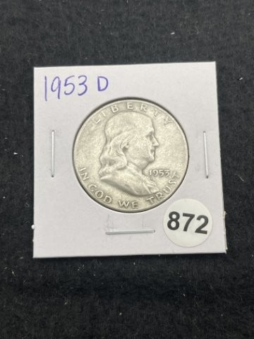1953 D Franklin Half Dollar Silver Coin: KEY WORDS: INDIAN ARTIFACT ARTIFACTS ARROWHEAD ARROWHEADS NATIVE AMERICAN MISSISSIPPIAN QUAPAW CADDO POTTERY COINS MORGAN DOLLAR PEACE DOLLAR SILVER COINS. All coins have been Sigma tested for