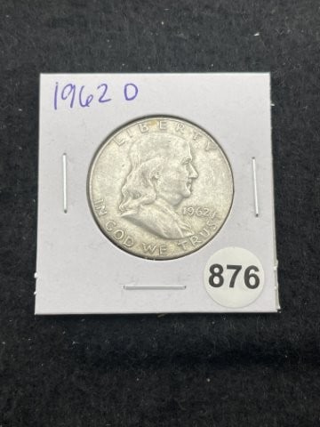 1962 D Franklin Half Dollar Silver Coin: KEY WORDS: INDIAN ARTIFACT ARTIFACTS ARROWHEAD ARROWHEADS NATIVE AMERICAN MISSISSIPPIAN QUAPAW CADDO POTTERY COINS MORGAN DOLLAR PEACE DOLLAR SILVER COINS. All coins have been Sigma tested for authent