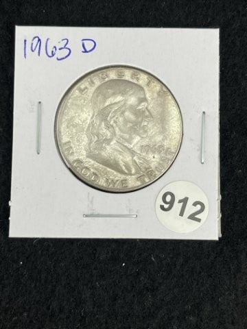 1963 D Franklin Half Dollar Silver Coin: KEY WORDS: INDIAN ARTIFACT ARTIFACTS ARROWHEAD ARROWHEADS NATIVE AMERICAN MISSISSIPPIAN QUAPAW CADDO POTTERY COINS MORGAN DOLLAR PEACE DOLLAR SILVER COINS. All coins have been Sigma tested for