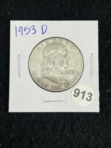 1953 D Franklin Half Dollar Silver Coin: KEY WORDS: INDIAN ARTIFACT ARTIFACTS ARROWHEAD ARROWHEADS NATIVE AMERICAN MISSISSIPPIAN QUAPAW CADDO POTTERY COINS MORGAN DOLLAR PEACE DOLLAR SILVER COINS. All coins have been Sigma tested for