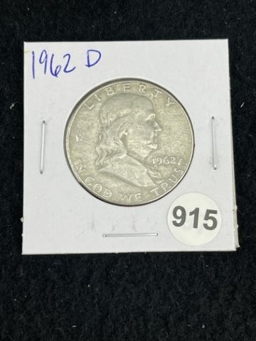 1962 D Franklin Half Dollar Silver Coin: KEY WORDS: INDIAN ARTIFACT ARTIFACTS ARROWHEAD ARROWHEADS NATIVE AMERICAN MISSISSIPPIAN QUAPAW CADDO POTTERY COINS MORGAN DOLLAR PEACE DOLLAR SILVER COINS. All coins have been Sigma tested for