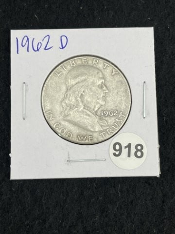 1962 D Franklin Half Dollar Silver Coin: KEY WORDS: INDIAN ARTIFACT ARTIFACTS ARROWHEAD ARROWHEADS NATIVE AMERICAN MISSISSIPPIAN QUAPAW CADDO POTTERY COINS MORGAN DOLLAR PEACE DOLLAR SILVER COINS. All coins have been Sigma tested for