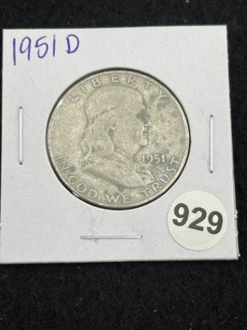 1951 D Franklin Half Dollar Silver Coin: KEY WORDS: INDIAN ARTIFACT ARTIFACTS ARROWHEAD ARROWHEADS NATIVE AMERICAN MISSISSIPPIAN QUAPAW CADDO POTTERY COINS MORGAN DOLLAR PEACE DOLLAR SILVER COINS. All coins have been Sigma tested for authent