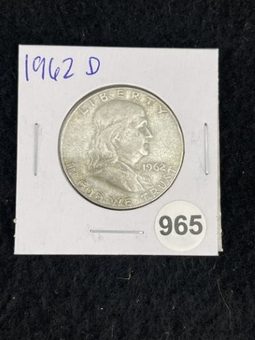 1962 D Franklin Half Dollar Silver Coin: KEY WORDS: INDIAN ARTIFACT ARTIFACTS ARROWHEAD ARROWHEADS NATIVE AMERICAN MISSISSIPPIAN QUAPAW CADDO POTTERY COINS MORGAN DOLLAR PEACE DOLLAR SILVER COINS. All coins have been Sigma tested for authent