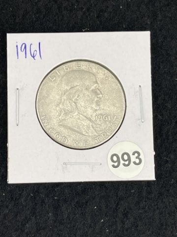 1961 Franklin Half Dollar Silver Coin: KEY WORDS: INDIAN ARTIFACT ARTIFACTS ARROWHEAD ARROWHEADS NATIVE AMERICAN MISSISSIPPIAN QUAPAW CADDO POTTERY COINS MORGAN DOLLAR PEACE DOLLAR SILVER COINS. All coins have been Sigma tested for