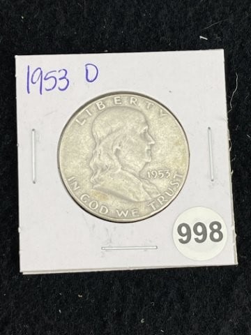 1953 D Franklin Half Dollar Silver Coin: KEY WORDS: INDIAN ARTIFACT ARTIFACTS ARROWHEAD ARROWHEADS NATIVE AMERICAN MISSISSIPPIAN QUAPAW CADDO POTTERY COINS MORGAN DOLLAR PEACE DOLLAR SILVER COINS. All coins have been Sigma tested for