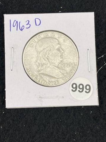 1963 D Franklin Half Dollar Silver Coin: KEY WORDS: INDIAN ARTIFACT ARTIFACTS ARROWHEAD ARROWHEADS NATIVE AMERICAN MISSISSIPPIAN QUAPAW CADDO POTTERY COINS MORGAN DOLLAR PEACE DOLLAR SILVER COINS. All coins have been Sigma tested for