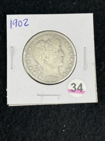 1902 Barber Half Dollar Silver Coin