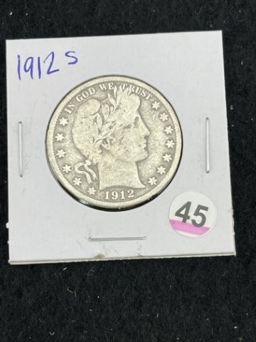 1912 S Barber Half Dollar Silver Coin: KEY WORDS: INDIAN ARTIFACT ARTIFACTS ARROWHEAD ARROWHEADS NATIVE AMERICAN MISSISSIPPIAN QUAPAW CADDO POTTERY COINS MORGAN DOLLAR PEACE DOLLAR SILVER COINS. All coins have been Sigma tested for