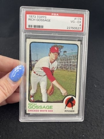 1973 Topps Goose Gossage Baseball Card: KEY WORDS: INDIAN ARTIFACT ARTIFACTS ARROWHEAD ARROWHEADS NATIVE AMERICAN MISSISSIPPIAN QUAPAW CADDO POTTERY COINS MORGAN DOLLAR PEACE DOLLAR SILVER COINS. All coins have been Sigma tested for authent