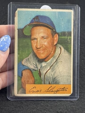 Enos Slaughter Baseball Card: KEY WORDS: INDIAN ARTIFACT ARTIFACTS ARROWHEAD ARROWHEADS NATIVE AMERICAN MISSISSIPPIAN QUAPAW CADDO POTTERY COINS MORGAN DOLLAR PEACE DOLLAR SILVER COINS. All coins have been Sigma tested for authent