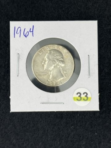 1964 Washington Quarter Silver Coin: KEY WORDS: INDIAN ARTIFACT ARTIFACTS ARROWHEAD ARROWHEADS NATIVE AMERICAN MISSISSIPPIAN QUAPAW CADDO POTTERY COINS MORGAN DOLLAR PEACE DOLLAR SILVER COINS. All coins have been Sigma tested for authent