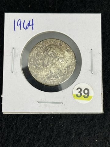1964 Washington Quarter Silver Coin: KEY WORDS: INDIAN ARTIFACT ARTIFACTS ARROWHEAD ARROWHEADS NATIVE AMERICAN MISSISSIPPIAN QUAPAW CADDO POTTERY COINS MORGAN DOLLAR PEACE DOLLAR SILVER COINS. All coins have been Sigma tested for authent