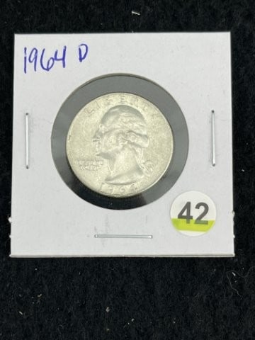 1964 D Washington Quarter Silver Coin: KEY WORDS: INDIAN ARTIFACT ARTIFACTS ARROWHEAD ARROWHEADS NATIVE AMERICAN MISSISSIPPIAN QUAPAW CADDO POTTERY COINS MORGAN DOLLAR PEACE DOLLAR SILVER COINS. All coins have been Sigma tested for authent