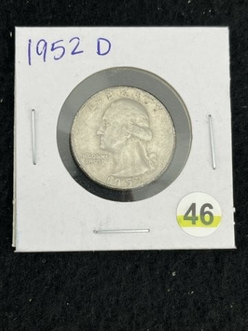 1952 D Washington Quarter Silver Coin: KEY WORDS: INDIAN ARTIFACT ARTIFACTS ARROWHEAD ARROWHEADS NATIVE AMERICAN MISSISSIPPIAN QUAPAW CADDO POTTERY COINS MORGAN DOLLAR PEACE DOLLAR SILVER COINS. All coins have been Sigma tested for authent
