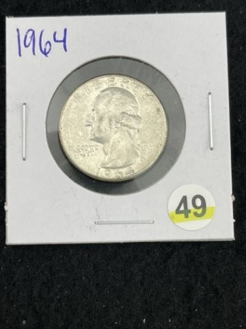 1964 Washington Quarter Silver Coin: KEY WORDS: INDIAN ARTIFACT ARTIFACTS ARROWHEAD ARROWHEADS NATIVE AMERICAN MISSISSIPPIAN QUAPAW CADDO POTTERY COINS MORGAN DOLLAR PEACE DOLLAR SILVER COINS. All coins have been Sigma tested for authent