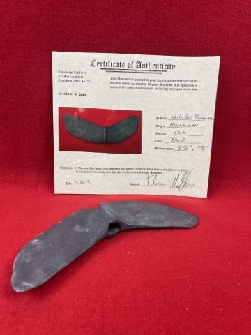 Whalestail Bannerstone with Thomas Mathews COA from Massachusetts Indian Artifact Arrowhead: KEY WORDS: INDIAN ARTIFACT ARTIFACTS ARROWHEAD ARROWHEADS NATIVE AMERICAN MISSISSIPPIAN QUAPAW CADDO POTTERY COINS MORGAN DOLLAR PEACE DOLLAR SILVER COINS. All coins have been Sigma tested for