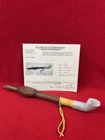 Pipe with Thomas Mathews COA from Illinois Indian Artifact Arrowhead: KEY WORDS: INDIAN ARTIFACT ARTIFACTS ARROWHEAD ARROWHEADS NATIVE AMERICAN MISSISSIPPIAN QUAPAW CADDO POTTERY COINS MORGAN DOLLAR PEACE DOLLAR SILVER COINS. All coins have been Sigma tested for
