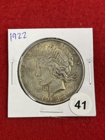1922 Peace Silver Dollar Coin: KEY WORDS: INDIAN ARTIFACT ARTIFACTS ARROWHEAD ARROWHEADS NATIVE AMERICAN MISSISSIPPIAN QUAPAW CADDO POTTERY COINS MORGAN DOLLAR PEACE DOLLAR SILVER COINS. All coins have been Sigma tested for