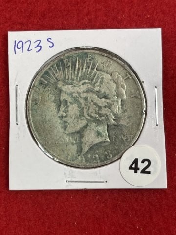 1923 S Peace Silver Dollar Coin: KEY WORDS: INDIAN ARTIFACT ARTIFACTS ARROWHEAD ARROWHEADS NATIVE AMERICAN MISSISSIPPIAN QUAPAW CADDO POTTERY COINS MORGAN DOLLAR PEACE DOLLAR SILVER COINS. All coins have been Sigma tested for