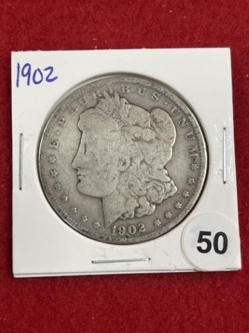 1902 Morgan Silver Dollar Coin: KEY WORDS: INDIAN ARTIFACT ARTIFACTS ARROWHEAD ARROWHEADS NATIVE AMERICAN MISSISSIPPIAN QUAPAW CADDO POTTERY COINS MORGAN DOLLAR PEACE DOLLAR SILVER COINS. All coins have been Sigma tested for