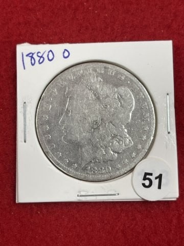 1880 O Morgan Silver Dollar Coin: KEY WORDS: INDIAN ARTIFACT ARTIFACTS ARROWHEAD ARROWHEADS NATIVE AMERICAN MISSISSIPPIAN QUAPAW CADDO POTTERY COINS MORGAN DOLLAR PEACE DOLLAR SILVER COINS. All coins have been Sigma tested for authent