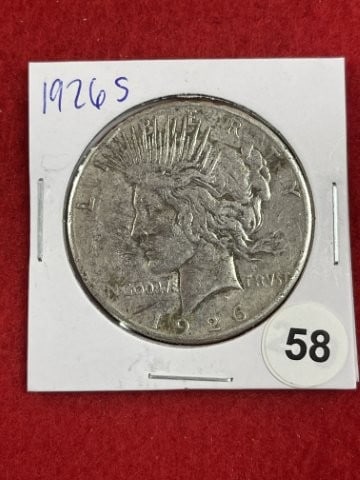 1926 S Peace Silver Dollar Coin: KEY WORDS: INDIAN ARTIFACT ARTIFACTS ARROWHEAD ARROWHEADS NATIVE AMERICAN MISSISSIPPIAN QUAPAW CADDO POTTERY COINS MORGAN DOLLAR PEACE DOLLAR SILVER COINS. All coins have been Sigma tested for authent