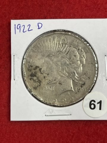 1922 D Peace Silver Dollar Coin: KEY WORDS: INDIAN ARTIFACT ARTIFACTS ARROWHEAD ARROWHEADS NATIVE AMERICAN MISSISSIPPIAN QUAPAW CADDO POTTERY COINS MORGAN DOLLAR PEACE DOLLAR SILVER COINS. All coins have been Sigma tested for