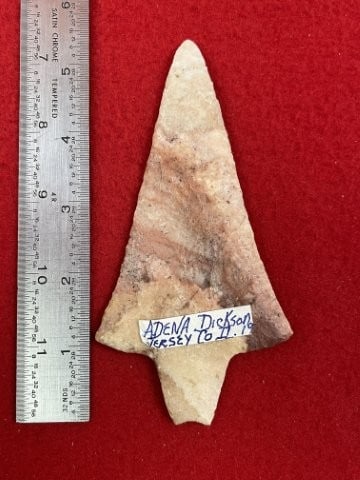 5 & 3/8" Adena Dickson from Jersey County, Illinois Indian Artifact Arrowhead: KEY WORDS: INDIAN ARTIFACT ARTIFACTS ARROWHEAD ARROWHEADS NATIVE AMERICAN MISSISSIPPIAN QUAPAW CADDO POTTERY COINS MORGAN DOLLAR PEACE DOLLAR SILVER COINS. All coins have been Sigma tested for authent