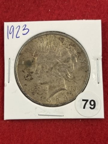 1923 Peace Silver Dollar Coin: KEY WORDS: INDIAN ARTIFACT ARTIFACTS ARROWHEAD ARROWHEADS NATIVE AMERICAN MISSISSIPPIAN QUAPAW CADDO POTTERY COINS MORGAN DOLLAR PEACE DOLLAR SILVER COINS. All coins have been Sigma tested for authent