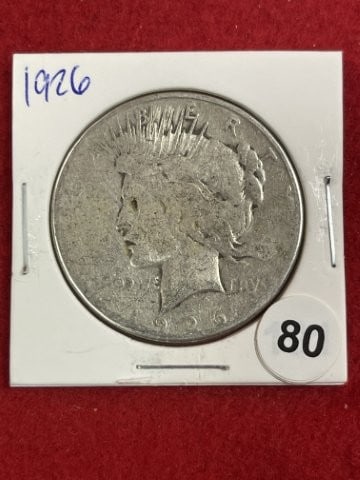 1926 Peace Silver Dollar Coin: KEY WORDS: INDIAN ARTIFACT ARTIFACTS ARROWHEAD ARROWHEADS NATIVE AMERICAN MISSISSIPPIAN QUAPAW CADDO POTTERY COINS MORGAN DOLLAR PEACE DOLLAR SILVER COINS. All coins have been Sigma tested for authent
