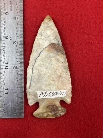 4" Snyders from Missouri Indian Artifact Arrowhead: KEY WORDS: INDIAN ARTIFACT ARTIFACTS ARROWHEAD ARROWHEADS NATIVE AMERICAN MISSISSIPPIAN QUAPAW CADDO POTTERY COINS MORGAN DOLLAR PEACE DOLLAR SILVER COINS. All coins have been Sigma tested for