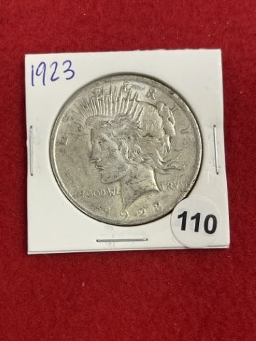 1923 Peace Silver Dollar Coin: KEY WORDS: INDIAN ARTIFACT ARTIFACTS ARROWHEAD ARROWHEADS NATIVE AMERICAN MISSISSIPPIAN QUAPAW CADDO POTTERY COINS MORGAN DOLLAR PEACE DOLLAR SILVER COINS. All coins have been Sigma tested for