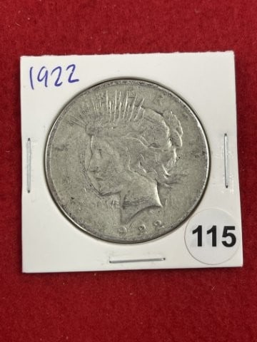 1922 Peace Silver Dollar Coin: KEY WORDS: INDIAN ARTIFACT ARTIFACTS ARROWHEAD ARROWHEADS NATIVE AMERICAN MISSISSIPPIAN QUAPAW CADDO POTTERY COINS MORGAN DOLLAR PEACE DOLLAR SILVER COINS. All coins have been Sigma tested for authent