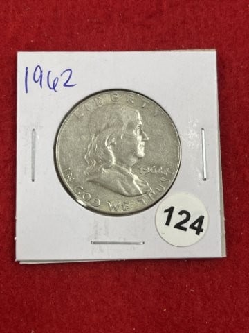 1962 Franklin Half Dollar Silver Coin: KEY WORDS: INDIAN ARTIFACT ARTIFACTS ARROWHEAD ARROWHEADS NATIVE AMERICAN MISSISSIPPIAN QUAPAW CADDO POTTERY COINS MORGAN DOLLAR PEACE DOLLAR SILVER COINS. All coins have been Sigma tested for authent