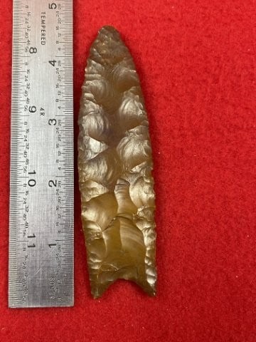 4 & 3/8" Clovis nice flutes on both sides well made great material Indian Artifact Arrowhead (1 of 4)