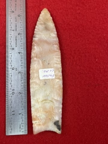 6 & 1/8" Clovis from Fulton County, Missouri beautiful material Indian Artifact Arrowhead: KEY WORDS: INDIAN ARTIFACT ARTIFACTS ARROWHEAD ARROWHEADS NATIVE AMERICAN MISSISSIPPIAN QUAPAW CADDO POTTERY COINS MORGAN DOLLAR PEACE DOLLAR SILVER COINS. All coins have been Sigma tested for authent