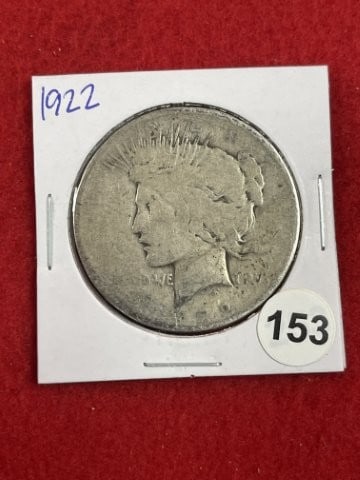 1922 Peace Silver Dollar Coin: KEY WORDS: INDIAN ARTIFACT ARTIFACTS ARROWHEAD ARROWHEADS NATIVE AMERICAN MISSISSIPPIAN QUAPAW CADDO POTTERY COINS MORGAN DOLLAR PEACE DOLLAR SILVER COINS. All coins have been Sigma tested for