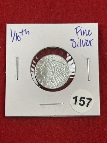 1/10th Fine Silver Coin: KEY WORDS: INDIAN ARTIFACT ARTIFACTS ARROWHEAD ARROWHEADS NATIVE AMERICAN MISSISSIPPIAN QUAPAW CADDO POTTERY COINS MORGAN DOLLAR PEACE DOLLAR SILVER COINS. All coins have been Sigma tested for authent