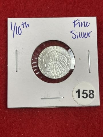 1/10th Fine Silver Coin: KEY WORDS: INDIAN ARTIFACT ARTIFACTS ARROWHEAD ARROWHEADS NATIVE AMERICAN MISSISSIPPIAN QUAPAW CADDO POTTERY COINS MORGAN DOLLAR PEACE DOLLAR SILVER COINS. All coins have been Sigma tested for authent