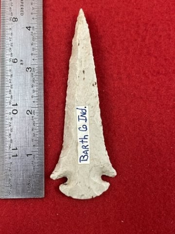 4 & 3/8" Dovetail from Barth County, Indiana Indian Artifact Arrowhead: KEY WORDS: INDIAN ARTIFACT ARTIFACTS ARROWHEAD ARROWHEADS NATIVE AMERICAN MISSISSIPPIAN QUAPAW CADDO POTTERY COINS MORGAN DOLLAR PEACE DOLLAR SILVER COINS. All coins have been Sigma tested for