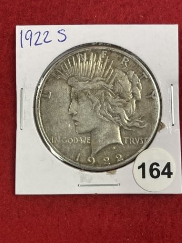 1922 S Peace Silver Dollar Coin: KEY WORDS: INDIAN ARTIFACT ARTIFACTS ARROWHEAD ARROWHEADS NATIVE AMERICAN MISSISSIPPIAN QUAPAW CADDO POTTERY COINS MORGAN DOLLAR PEACE DOLLAR SILVER COINS. All coins have been Sigma tested for