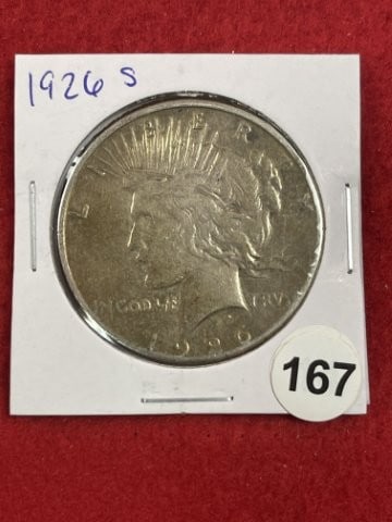 1926 S Peace Silver Dollar Coin: KEY WORDS: INDIAN ARTIFACT ARTIFACTS ARROWHEAD ARROWHEADS NATIVE AMERICAN MISSISSIPPIAN QUAPAW CADDO POTTERY COINS MORGAN DOLLAR PEACE DOLLAR SILVER COINS. All coins have been Sigma tested for authent