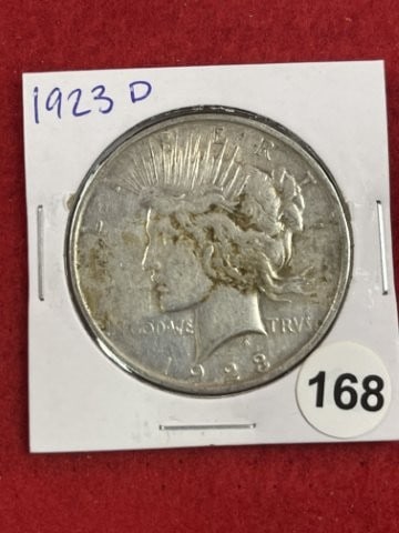 1923 D Peace Silver Dollar Coin: KEY WORDS: INDIAN ARTIFACT ARTIFACTS ARROWHEAD ARROWHEADS NATIVE AMERICAN MISSISSIPPIAN QUAPAW CADDO POTTERY COINS MORGAN DOLLAR PEACE DOLLAR SILVER COINS. All coins have been Sigma tested for