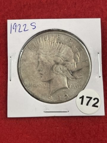 1922 S Peace Silver Dollar Coin: KEY WORDS: INDIAN ARTIFACT ARTIFACTS ARROWHEAD ARROWHEADS NATIVE AMERICAN MISSISSIPPIAN QUAPAW CADDO POTTERY COINS MORGAN DOLLAR PEACE DOLLAR SILVER COINS. All coins have been Sigma tested for