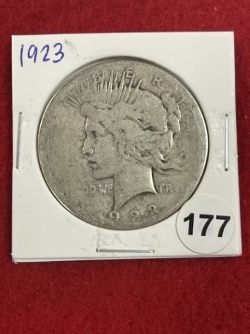 1923 Peace Silver Dollar Coin: KEY WORDS: INDIAN ARTIFACT ARTIFACTS ARROWHEAD ARROWHEADS NATIVE AMERICAN MISSISSIPPIAN QUAPAW CADDO POTTERY COINS MORGAN DOLLAR PEACE DOLLAR SILVER COINS. All coins have been Sigma tested for authent